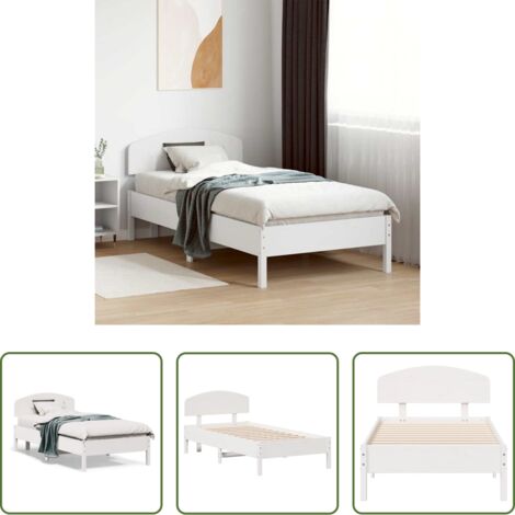 Letto con doghe in compensato -  Giroletto senza Materasso Bianco 75x190 Legno Massello di Pino