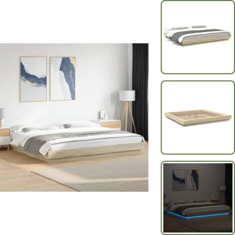 Letto con doghe in compensato - vidaXL Giroletto Cassetti Luci LED Sonoma 200x200 cm Legno Multistrato - Letto con luci LED RGB