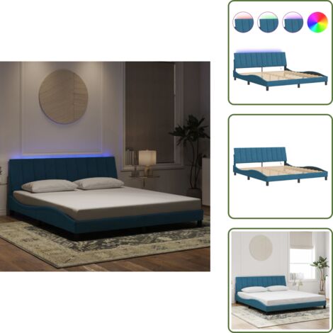 Letto con doghe in compensato - vidaXL Giroletto con LED senza Materasso Hanko Blu 180x200 cm in Velluto - Letto con supporto per schiena