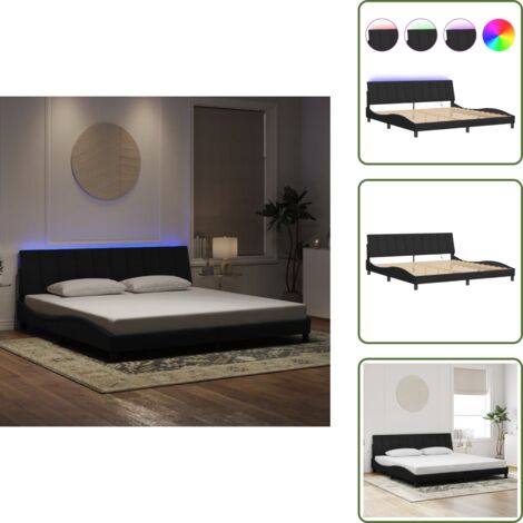 Letto con doghe in compensato - vidaXL Giroletto con LED senza Materasso Hanko Nero 200x200 cm in Velluto - Letto con supporto schiena