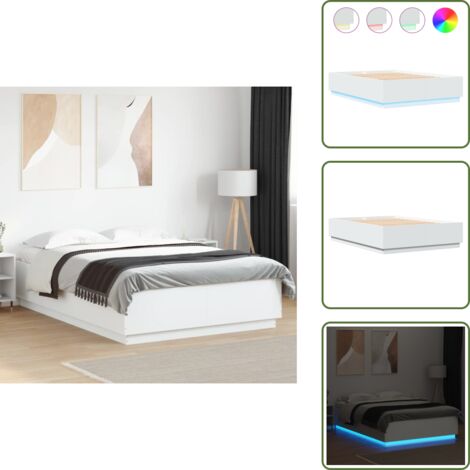 Letto con doghe in compensato - vidaXL Giroletto con Luci LED Bianco 150x200 cm in Legno Multistrato - Letto con luci LED bianche