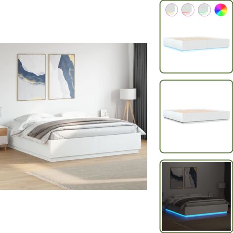 Letto con doghe in compensato - vidaXL Giroletto con Luci LED Bianco 200x200 cm in Legno Multistrato - Letto con luci LED bianche