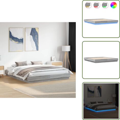 Letto con doghe in compensato - vidaXL Giroletto con Luci LED Grigio Sonoma 200x200 cm - Letto in legno multistrato