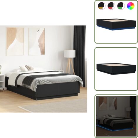 Letto con doghe in compensato - vidaXL Giroletto con Luci LED Nero 120x190 cm in Legno Multistrato - Letto con luci LED automatiche