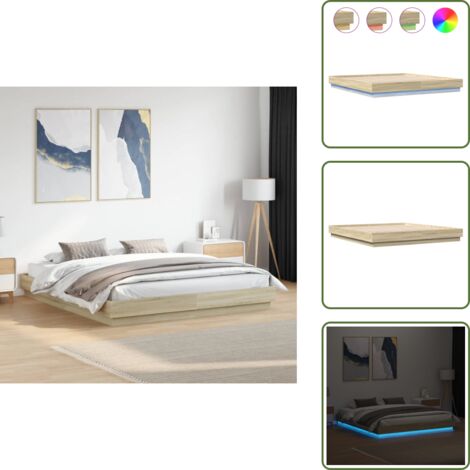 Letto con doghe in compensato - vidaXL Giroletto con Luci LED Rovere Sonoma 200x200 cm - Letto con luci LED RGB