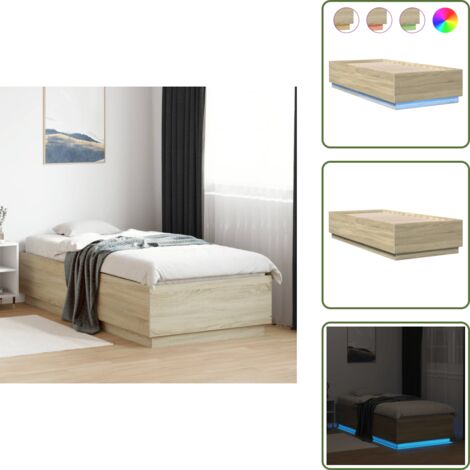 Letto con doghe in compensato - vidaXL Giroletto con Luci LED Rovere Sonoma 90x200cm Legno Multistrato - Letto con luci LED RGB