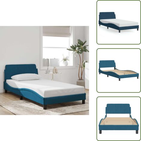 Letto con doghe in compensato - vidaXL Giroletto con Testiera Dover Blu 100x200 cm in Velluto - Letto con gambe di supporto