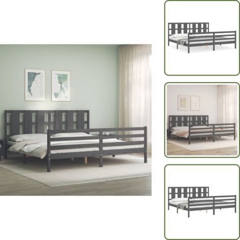 Letto con doghe in compensato - vidaXL Giroletto con Testiera Grigio 200x200 cm in Legno Massello - Letto con testiera e pediera
