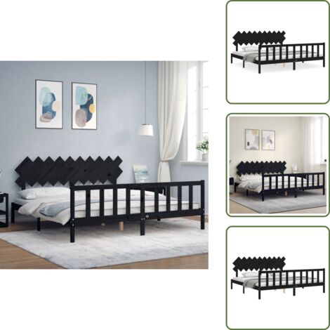 Letto con doghe in compensato - vidaXL Giroletto con Testiera Nero 200x200 cm in Legno Massello - Letto con testiera e pediera