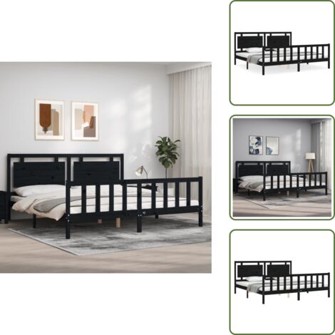 Letto con doghe in compensato - vidaXL Giroletto con Testiera Nero 200x200 cm in Legno Massello - Letto con testiera e pediera
