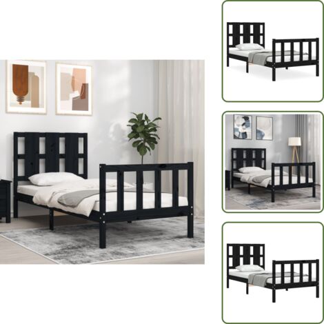 Letto con doghe in compensato - vidaXL Giroletto con Testiera Nero Small Single in Legno Massello - Letto nero