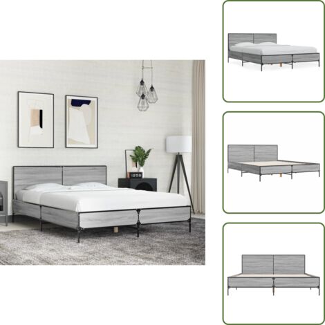 Letto con doghe in compensato - vidaXL Giroletto Grigio Sonoma 135x190 cm in Legno Multistrato Metallo - Letto grigio sonoma