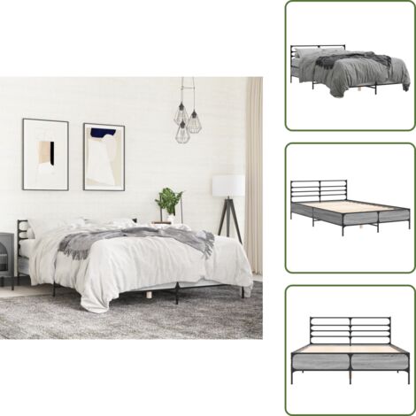 Letto con doghe in compensato - vidaXL Giroletto Grigio Sonoma 140x190 cm in Legno Multistrato Metallo - Letto con supporto schiena