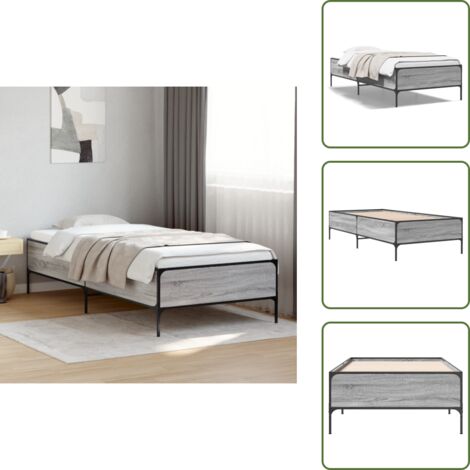 Letto con doghe in compensato - vidaXL Giroletto Grigio Sonoma 75x190cm in Legno Multistrato e Metallo - Letto grigio sonoma