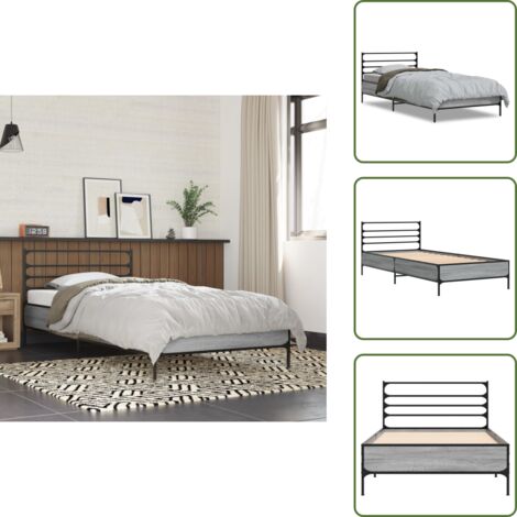 Letto con doghe in compensato - vidaXL Giroletto Grigio Sonoma 90x200 cm Legno Multistrato e Metallo - Letto per sonno
