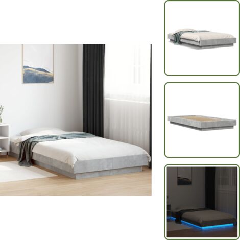 Letto con doghe in compensato - vidaXL Giroletto Luci LED Grigio Cemento 75x190cm in Legno Multistrato - Letto con luci LED RGB