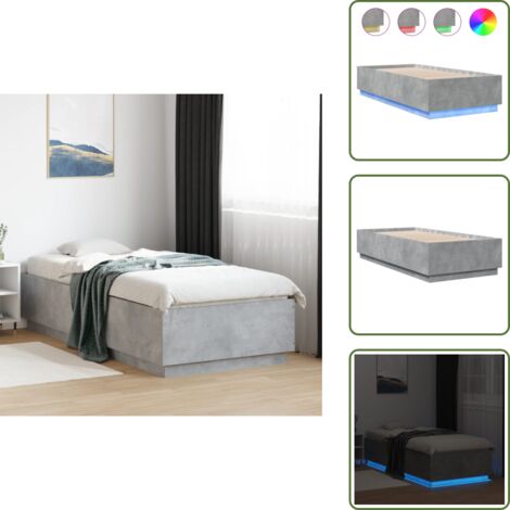 Letto con doghe in compensato - vidaXL Giroletto Luci LED Grigio Cemento 90x200cm in Legno Multistrato - Letto con luci LED RGB