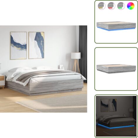 Letto con doghe in compensato - vidaXL Giroletto Luci LED Grigio Sonoma 200x200 cm Legno Multistrato - Letto con luci LED RGB