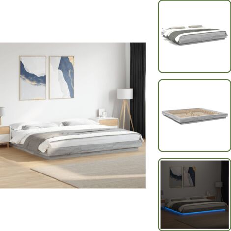 Letto con doghe in compensato - vidaXL Giroletto Luci LED Grigio Sonoma 200x200 cm Legno Multistrato - Letto con luci LED RGB