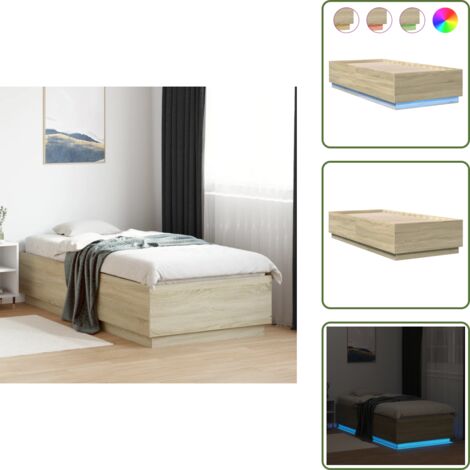 Letto con doghe in compensato - vidaXL Giroletto Luci LED Rovere Sonoma 100x200cm in Legno Multistrato - Letto con luci LED RGB