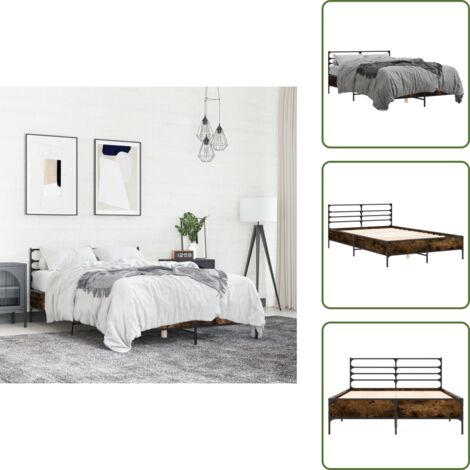 Letto con doghe in compensato - vidaXL Giroletto Rovere Fumo 140x190 cm in Legno Multistrato Metallo - Letto con supporto schiena