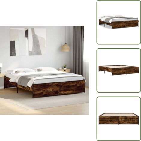 Letto con doghe in compensato - vidaXL Giroletto Rovere Fumo 200x200 cm in Legno Multistrato e Metallo - Letto con materiale resistente