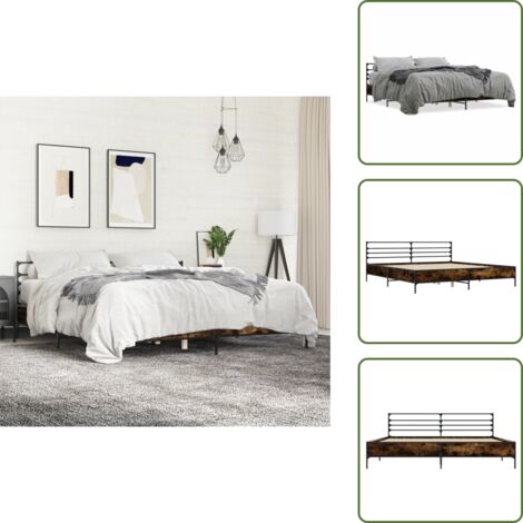 Letto con doghe in compensato - vidaXL Giroletto Rovere Fumo 200x200 cm in Legno Multistrato e Metallo - Letto con supporto schiena
