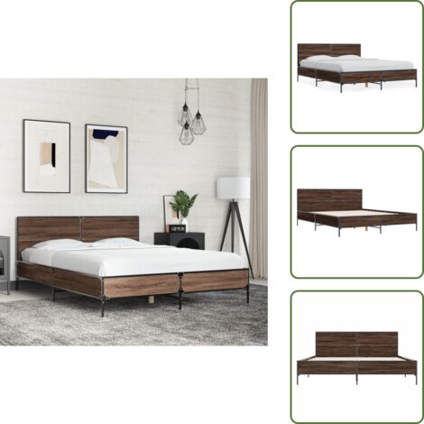 Letto con doghe in compensato - vidaXL Giroletto Rovere Marrone 140x190cm in Legno Multistrato Metallo - Letto con supporto schiena