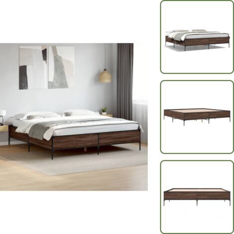 Letto con doghe in compensato - vidaXL Giroletto Rovere Marrone 200x200cm in Legno Multistrato Metallo - Letto con materiale resistente