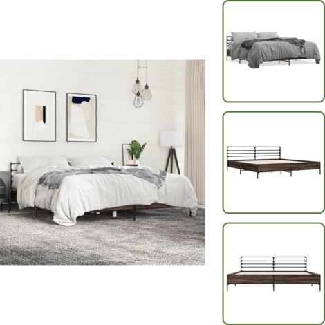 Letto con doghe in compensato - vidaXL Giroletto Rovere Marrone 200x200cm in Legno Multistrato Metallo - Letto con supporto schiena
