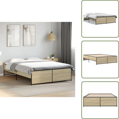 Letto con doghe in compensato - vidaXL Giroletto Rovere Sonoma 140x190 cm in Legno Multistrato Metallo - Letto Rovere Sonoma