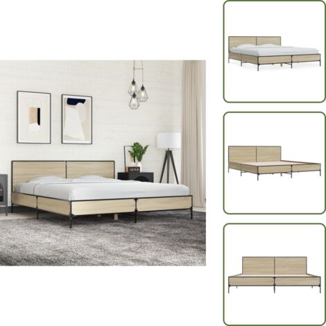 Letto con doghe in compensato - vidaXL Giroletto Rovere Sonoma 200x200 cm Legno Multistrato e Metallo - Letto con supporto per schiena