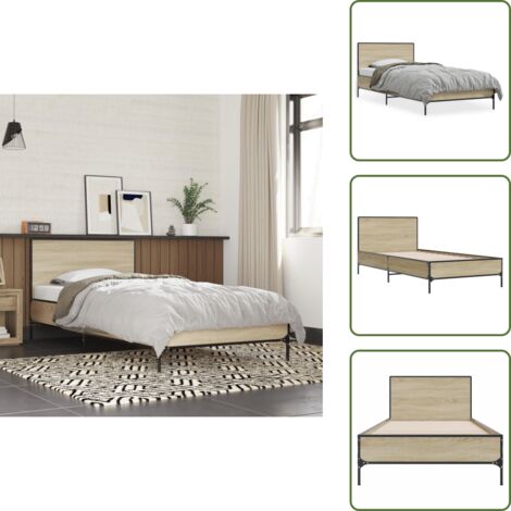 Letto con doghe in compensato - vidaXL Giroletto Rovere Sonoma 75x190cm in Legno Multistrato e Metallo - Letto con supporto per schiena