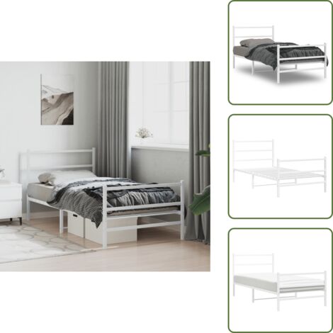 Letto con doghe in metallo - vidaXL Giroletto con Testiera e Pediera Metallo Bianco 100x190 cm - Letto con spazio sotto