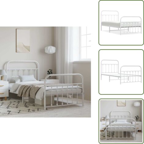 Letto con doghe in metallo - vidaXL Giroletto con Testiera e Pediera Metallo Bianco 100x190 cm - Letto con spazio sotto
