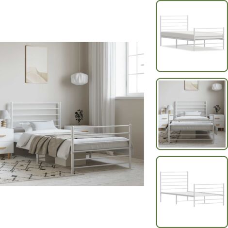 Letto con doghe in metallo - vidaXL Giroletto con Testiera e Pediera Metallo Bianco 100x190 cm - Letto con spazio sotto
