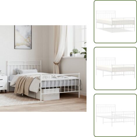 Letto con doghe in metallo - vidaXL Giroletto con Testiera e Pediera Metallo Bianco 107x203 cm - Letto con spazio sotto