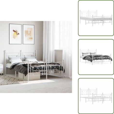 Letto con doghe in metallo - vidaXL Giroletto con Testiera e Pediera Metallo Bianco 140x190 cm - Letto con spazio sotto