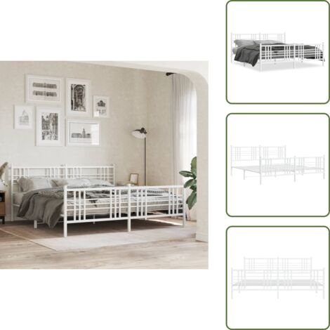Letto con doghe in metallo - vidaXL Giroletto con Testiera e Pediera Metallo Bianco 200x200 cm - Letto con spazio di stoccaggio