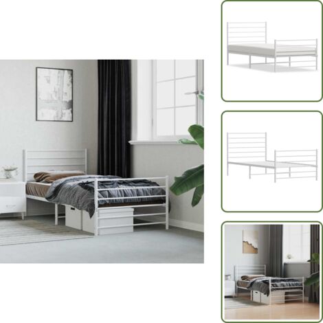 Letto con doghe in metallo - vidaXL Giroletto con Testiera e Pediera Metallo Bianco 90x190 cm - Letto con spazio sotto