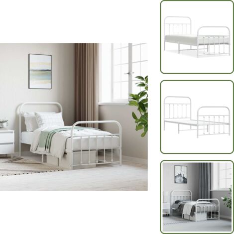 Letto con doghe in metallo - vidaXL Giroletto con Testiera e Pediera Metallo Bianco 90x200 cm - Letto con spazio sotto