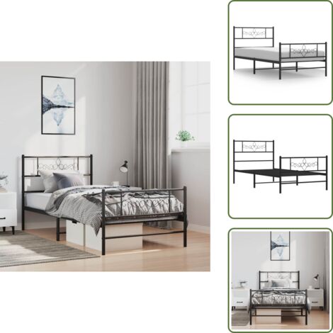 Letto con doghe in metallo - vidaXL Giroletto con Testiera e Pediera Metallo Nero 100x200 cm - Letto con spazio sotto