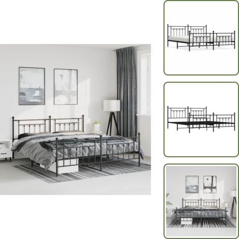 Letto con doghe in metallo - vidaXL Giroletto con Testiera e Pediera Metallo Nero 193x203 cm - Letto con spazio sottostante