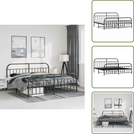 Letto con doghe in metallo - vidaXL Giroletto con Testiera e Pediera Metallo Nero 193x203 cm - Letto con spazio sottostante