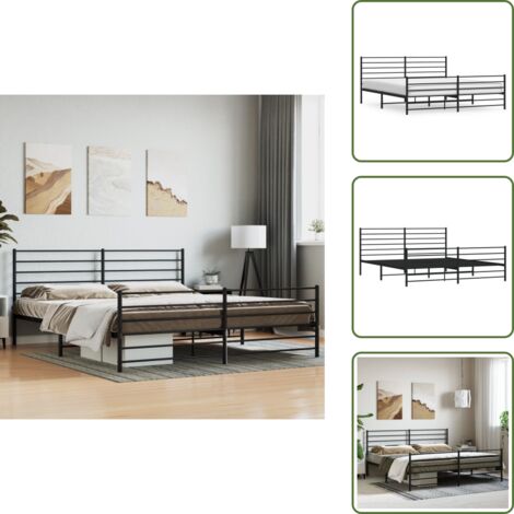 Letto con doghe in metallo - vidaXL Giroletto con Testiera e Pediera Metallo Nero 200x200 cm - Letto con spazio sotto