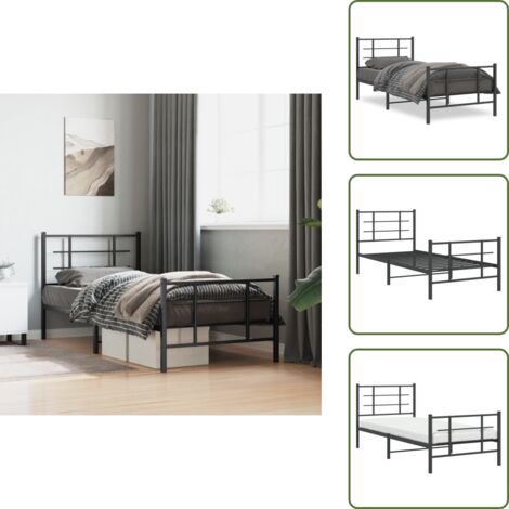 Letto con doghe in metallo - vidaXL Giroletto con Testiera e Pediera Metallo Nero 90x200 cm - Letto con spazio sotto
