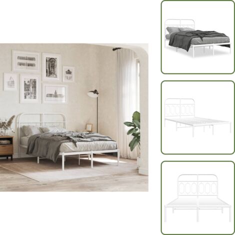 Letto con doghe in metallo - vidaXL Giroletto con Testiera in Metallo Bianco 120x200 cm - Letto con spazio di stoccaggio