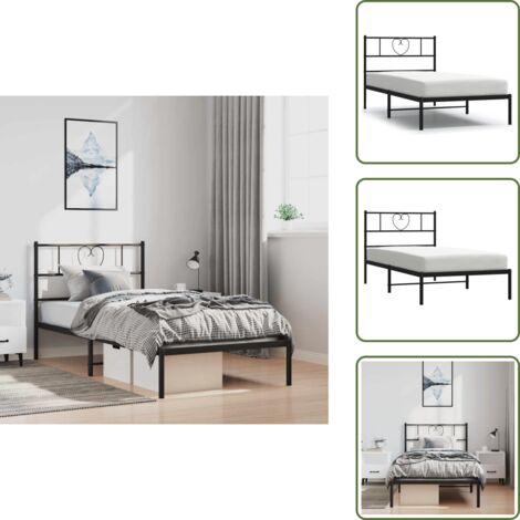 Letto con doghe in metallo - vidaXL Giroletto con Testiera in Metallo Nero 100x190 cm - Letto con spazio sotto