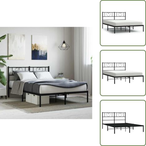 Letto con doghe in metallo - vidaXL Giroletto con Testiera in Metallo Nero 160x200 cm - Letto con spazio sotto
