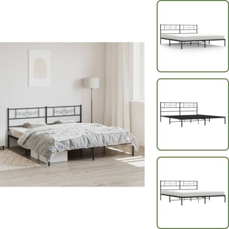 Letto con doghe in metallo - vidaXL Giroletto con Testiera in Metallo Nero 180x200 cm - Letto con spazio sotto
